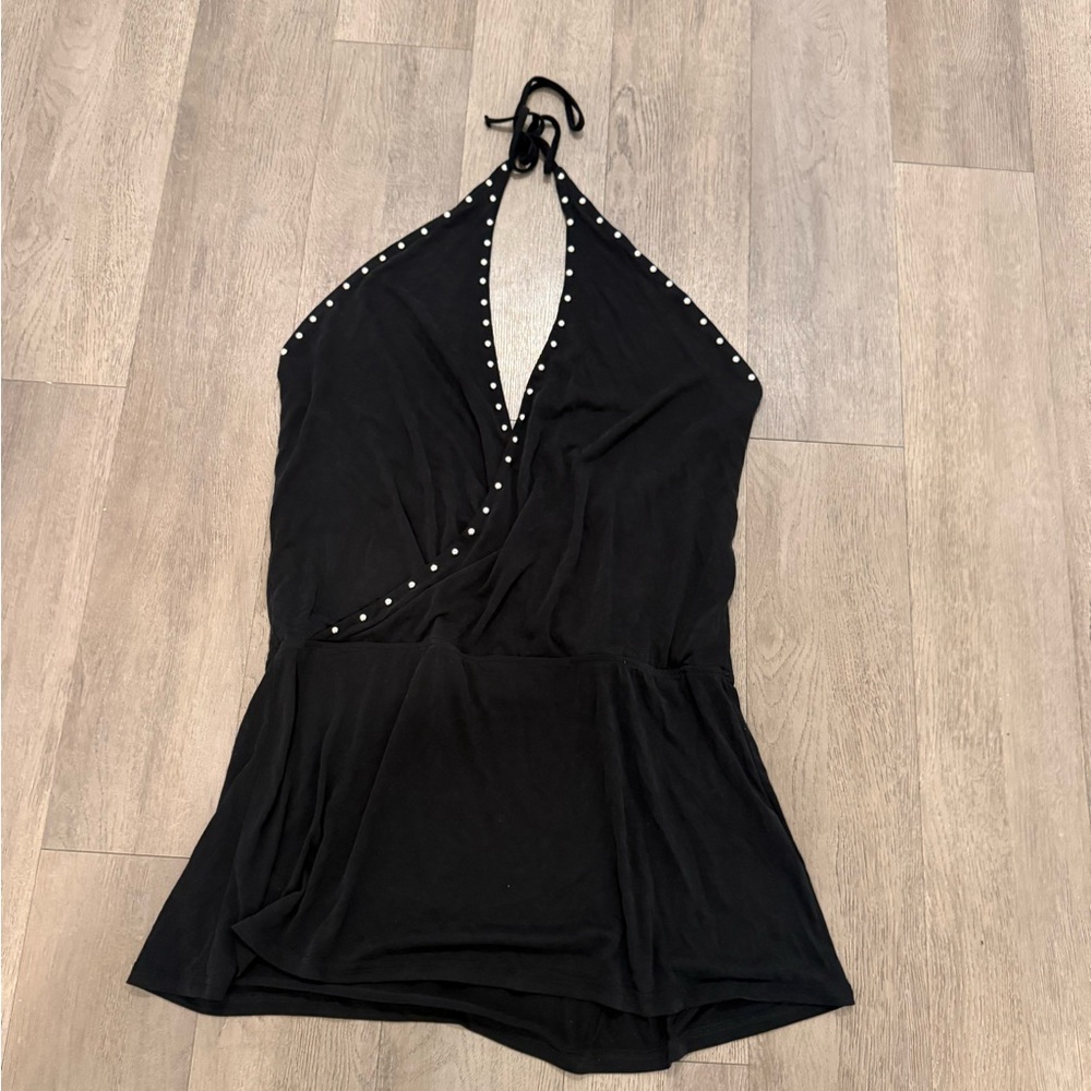 Edikted Black Halter Neck Stud-Trim Women’s Dress